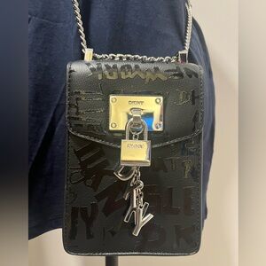 DKNY Elissa North South Black Leather Phone Crossbody Bag